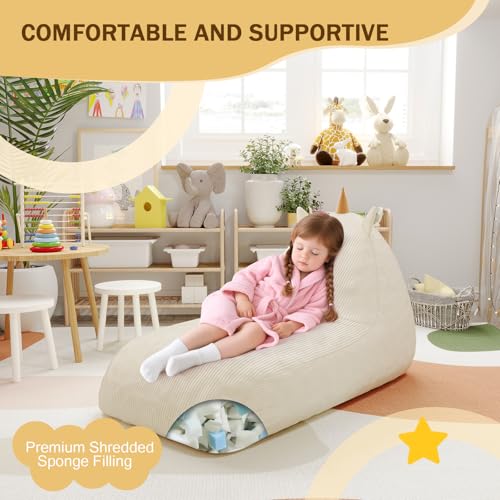 Unicorn Bean Bag Chair for Kids with Filler, Corduroy Floor Lounger, Pink W9694