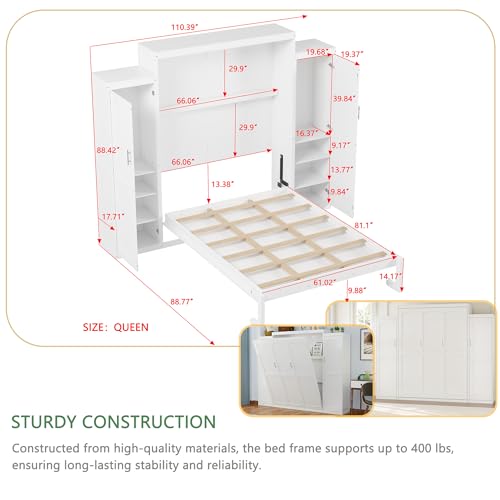 Murphy Bed with Two Wardrobes and Storage Shelf for Small Bedrooms A623