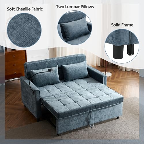 3 in 1 Convertible Sleeper Sofa Bed with USB Ports, Reversible Backrest, Brown C746