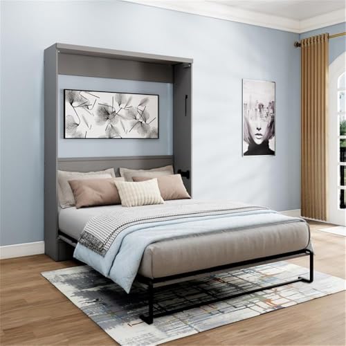 Queen Size Gray Murphy Wall Bed in Solid Wood R226083