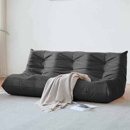 Bean Bag Chair for Adults, Suede & Microfiber Corner Lounge Sofa, 3-Seater, Beige F9802