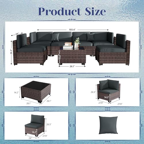 Outdoor Sectional Sofa Set with Cushions and Glass Coffee Table T1708