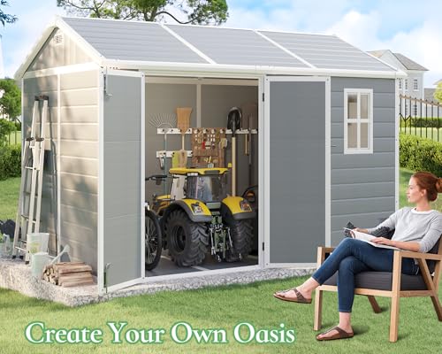 Outdoor Resin Storage Shed with Floor, Windows & Air Vents, Grey I86538