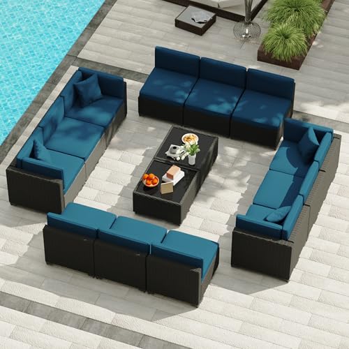 Outdoor Sectional Sofa Set with Cushions and Glass Coffee Table T1708