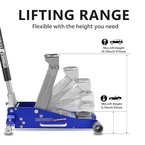 Heavy Duty Hydraulic Floor Jack, Low Profile Steel Racing Jack, 2 Ton Capacity, Blue H1350