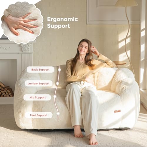 Floral Shaped Bean Bag Sofa for Adults, Faux Fur Floor Chair, Beige U8616
