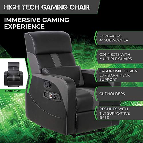 Recliner Gaming Chair with Bluetooth Audio, Headrest Speakers, Footrest and Cupholder M149