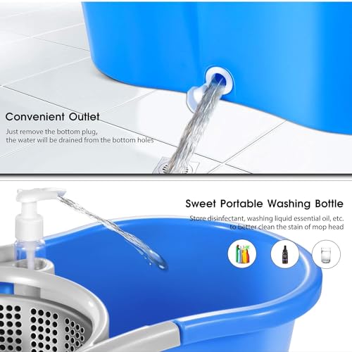 Mop and Bucket with Wringer Set, Spin Mop with 4 Washable Microfiber Pads T565