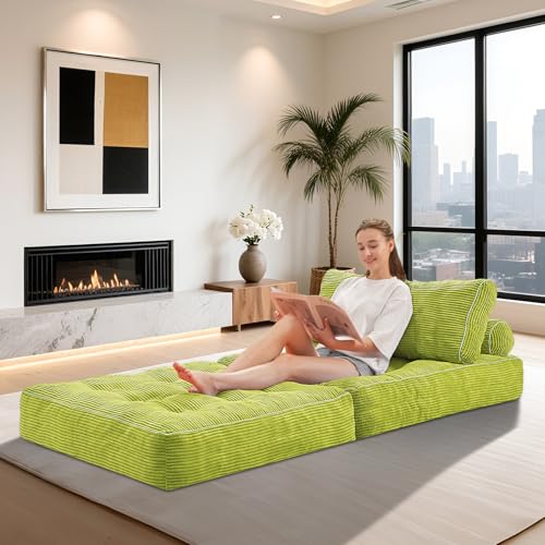 Folding Sofa Bed with Dual Pillow and Handle, Convertible Sleeper Chair, Black M821