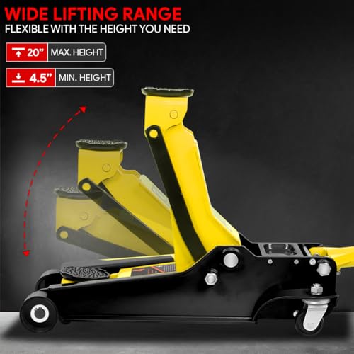 Floor Jack 3 Ton Capacity, Low Profile Heavy Duty Hydraulic Car Jack, Lifting Range 3"-20" O821