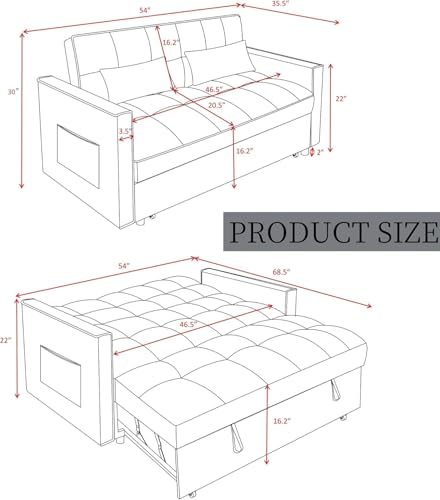 Sleeper Sofa Bed with Side Pocket, Convertible Futon Couch for Living Room X8857