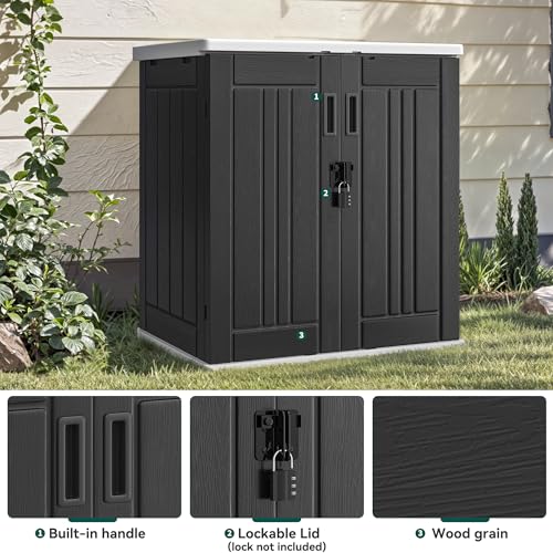 Outdoor Storage Cabinet with 2 Shelves, Waterproof Resin Tool Shed, Lockable, Dark Gray M33386