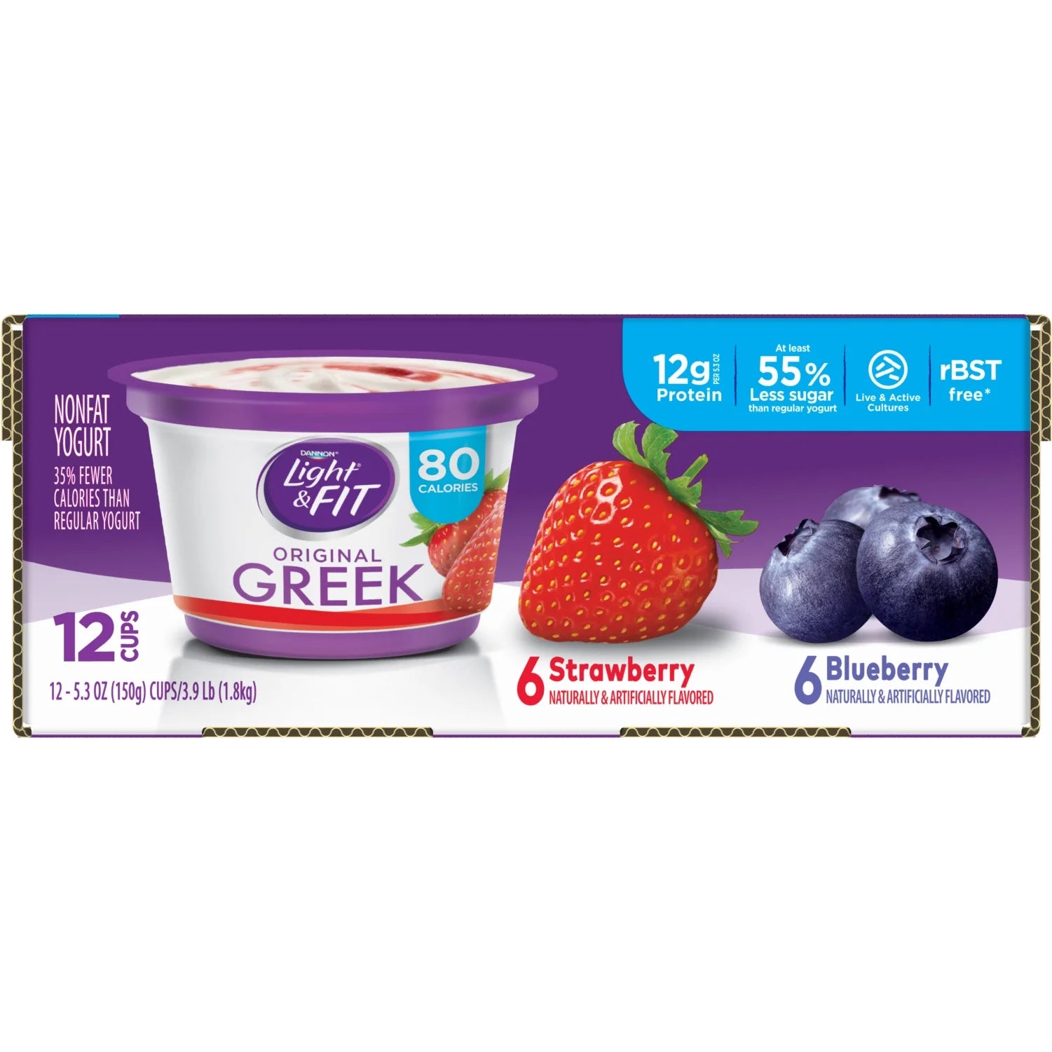 Strawberry & Blueberry Nonfat Greek Yogurt 5.3oz 12 pack F83082