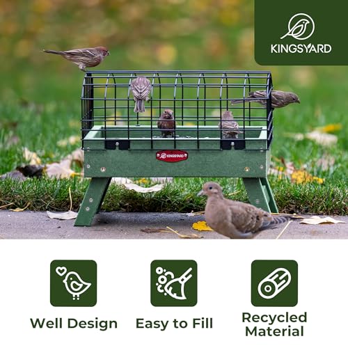 Squirrel Proof Bird Feeder for Outdoors, Recycled Plastic Platform, Metal Caged, 5 LBS U170