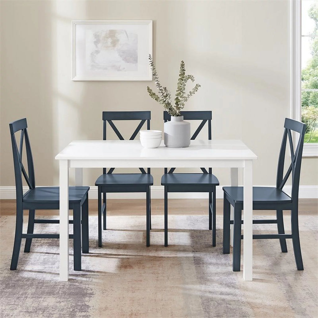Farmhouse Engineered Wood Dining Set, 5-Piece, White/Navy C178213