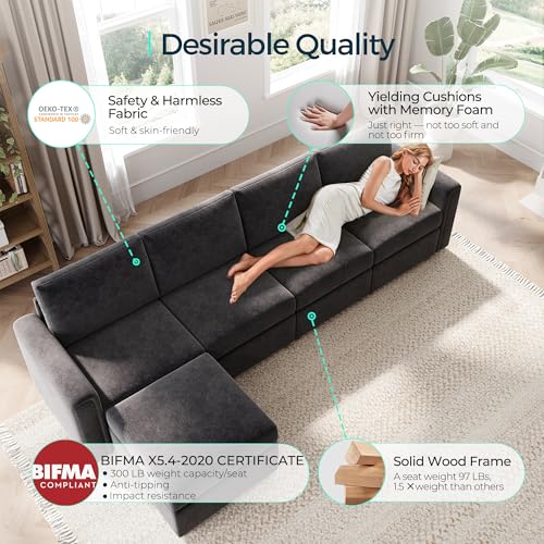 Modular Sectional Sofa with Storage, U Shaped Couch, Blue Y4358