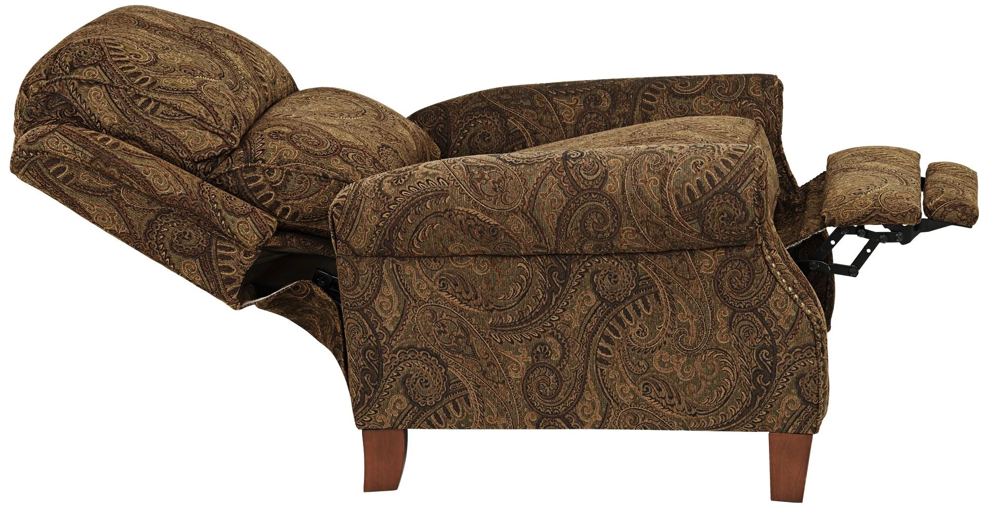 Warm Brown Paisley Patterned Fabric Recliner Chair with Push Manual Reclining Footrest A728877