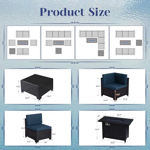 Outdoor Sectional Sofa Set with Cushions and Glass Coffee Table T1708