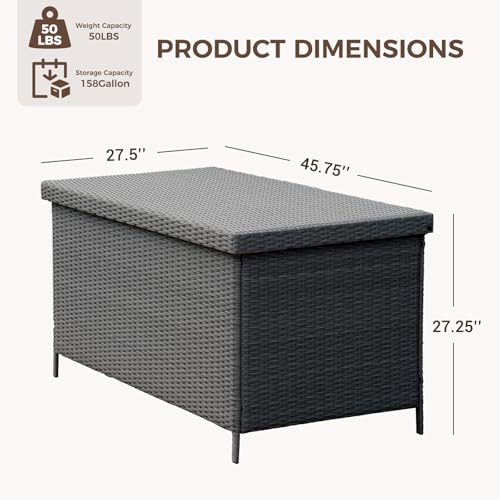 Outdoor Storage Box with Lid for Patio Furniture, Garden Tools, 158 Gallon, Grey H8440