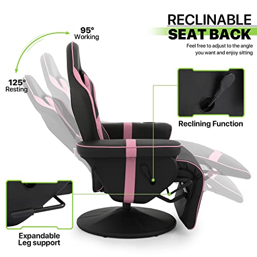 360° Swivel Gaming Recliner Chair, Ergonomic PU Leather with Adjustable Backrest, Footrest, Cup Holder M2617