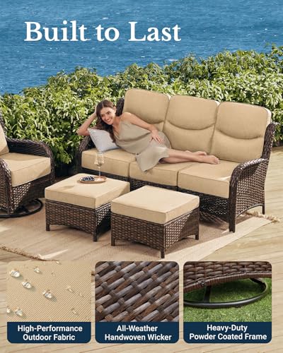 Outdoor Wicker Conversation Set with Cushions, 7 Pieces P4930
