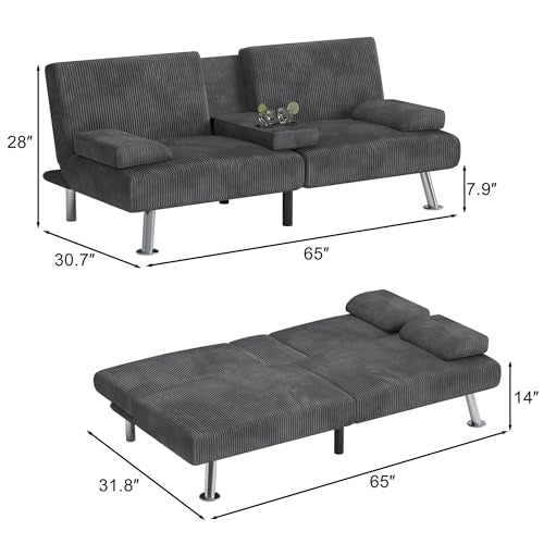 Modern Linen Convertible Folding Futon Sofa Bed with Removable Armrests Y192