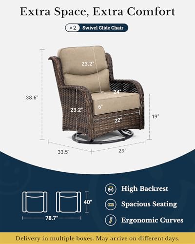 Outdoor Wicker Conversation Set with Cushions, 7 Pieces P4930