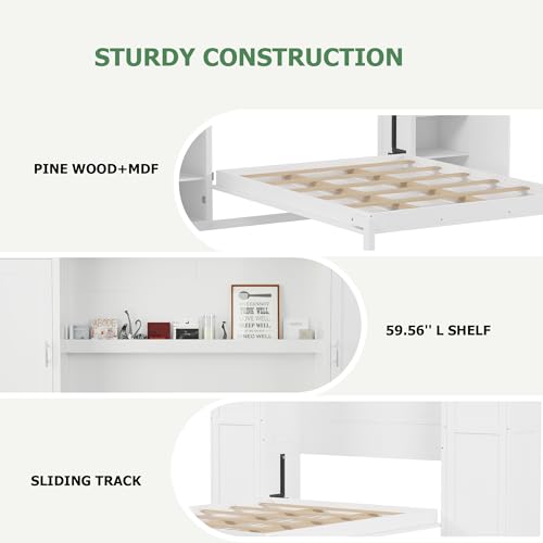Murphy Bed with Two Wardrobes and Storage Shelf for Small Bedrooms A623