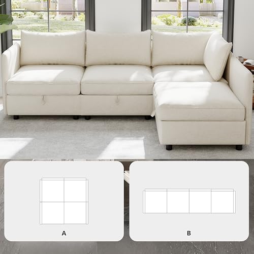 Modular Storage Sectional Sofa with Movable Ottomans, U-Shaped Chenille U839651