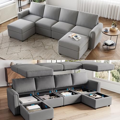 Modular Sectional Sofa with Storage, U Shaped Couch, Blue Y4358