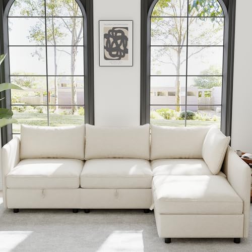 Modular Storage Sectional Sofa with Movable Ottomans, U-Shaped Chenille U839651