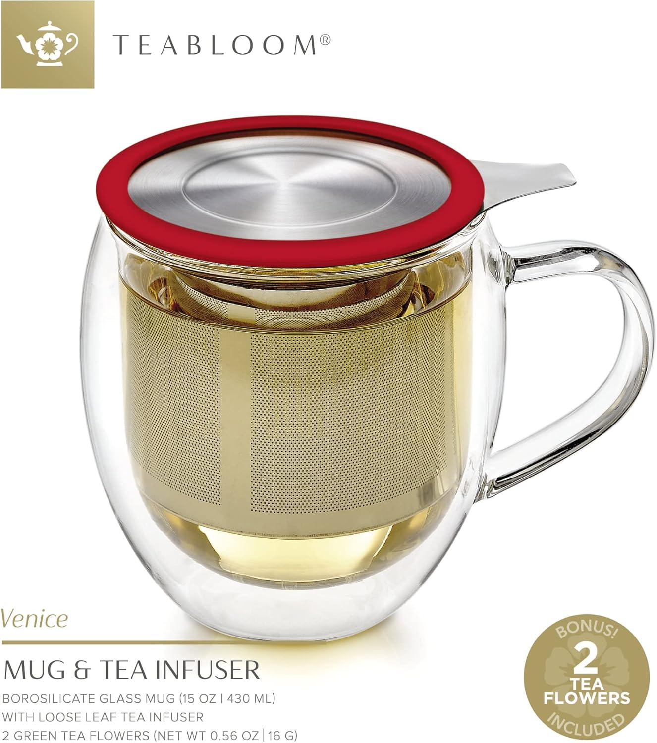 Double-Wall Glass Mug with Stainless Steel Infuser and Lid, 15 oz Z9879