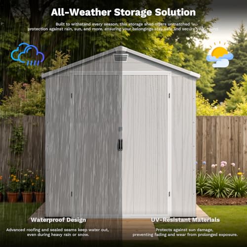6 x 8 FT Plastic Outdoor Storage Shed with Floor and Lockable Door D7513