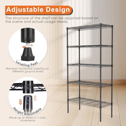 4-Shelf Storage Shelving Unit, Adjustable Metal Wire Racks, Heavy Duty Standing Shelf Organizer W583383