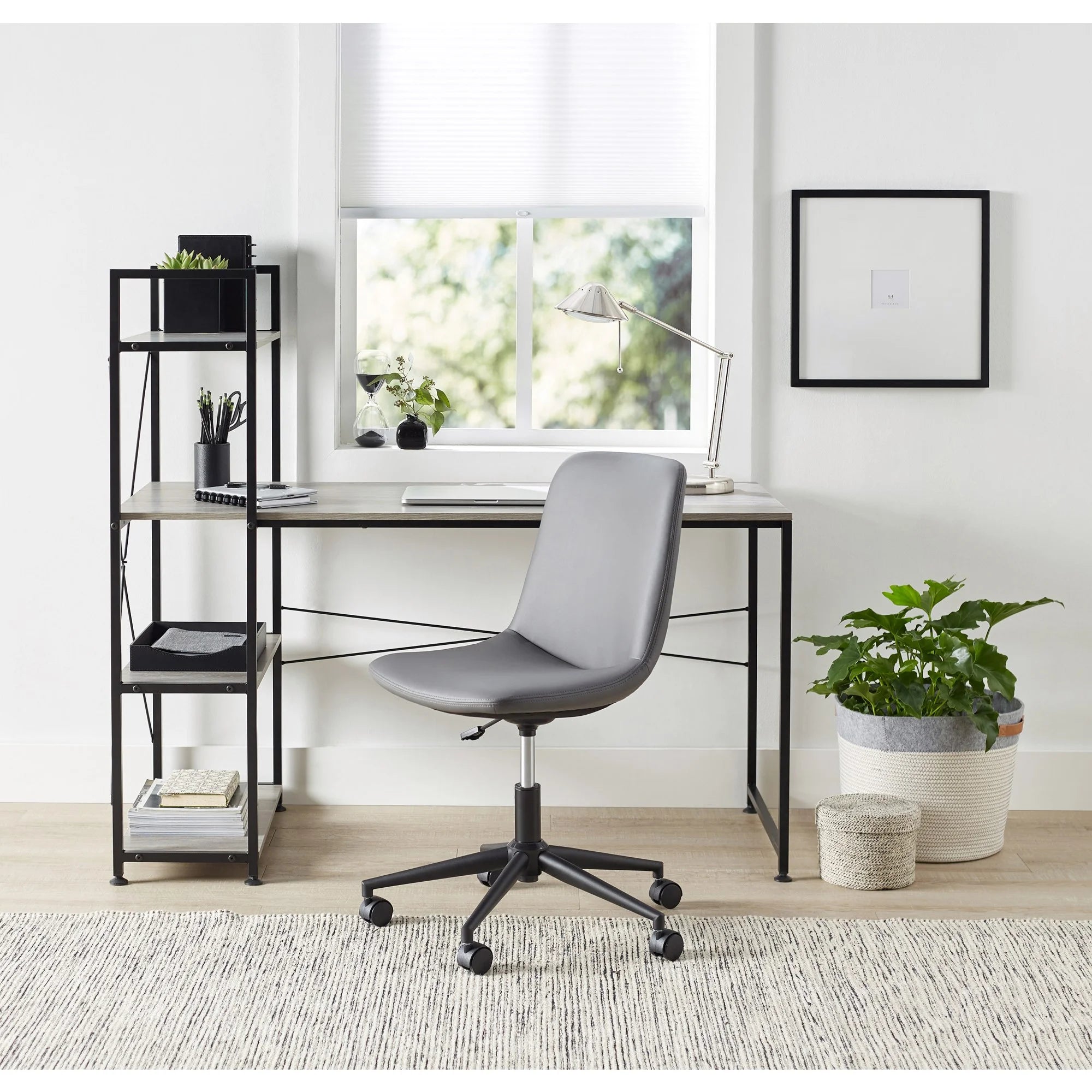 Computer Desk with Storage Shelves, Gray T136051