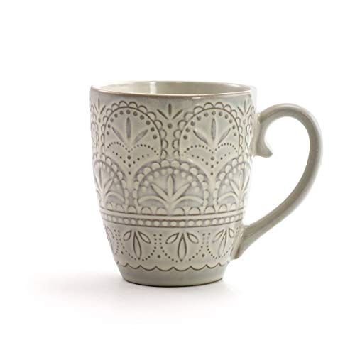 Round Embossed Stoneware Dinnerware Dish Set, 16 Piece, White R653634