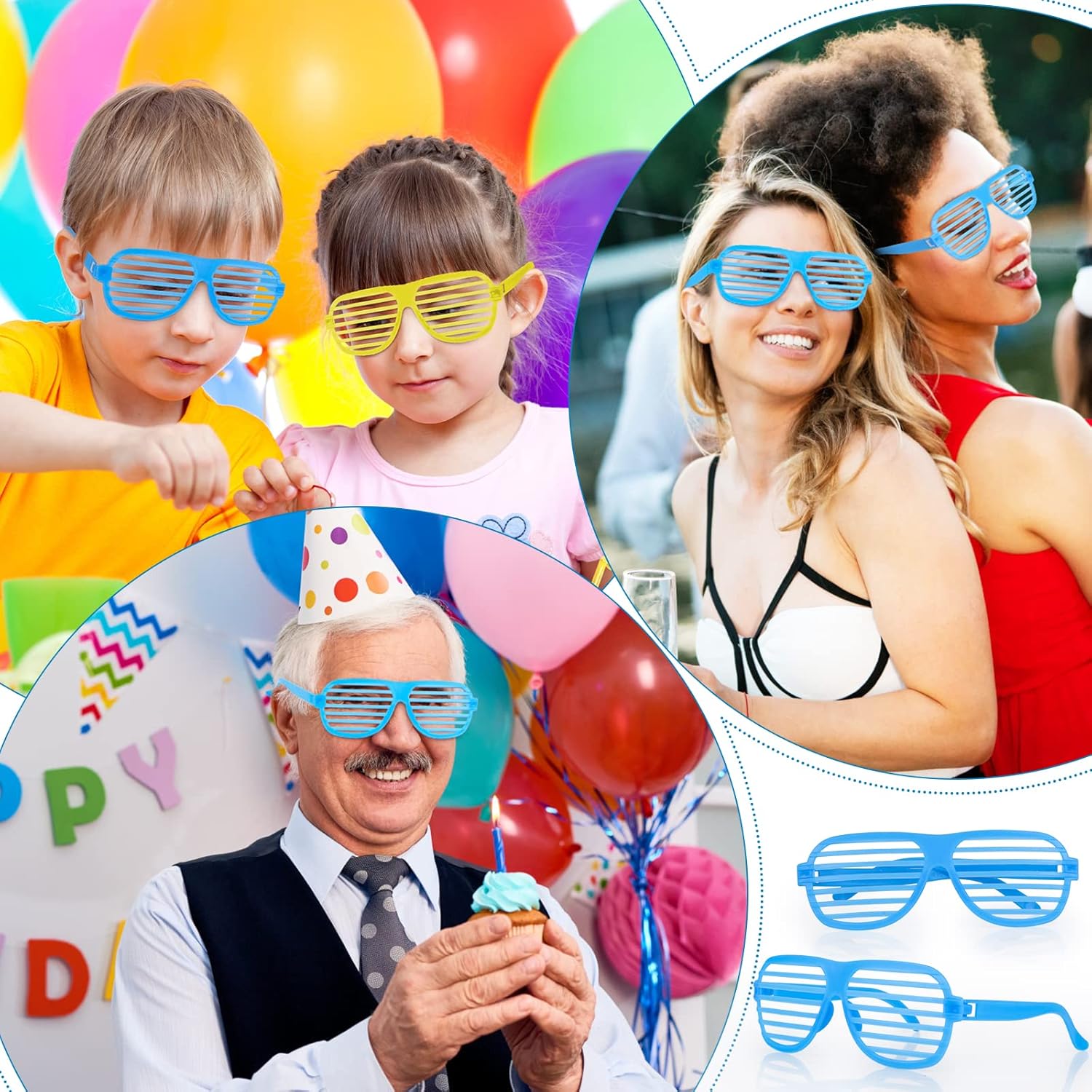 15 Pack Shutter Shades Glasses for Kids Adults Neon Party Sunglasses X660