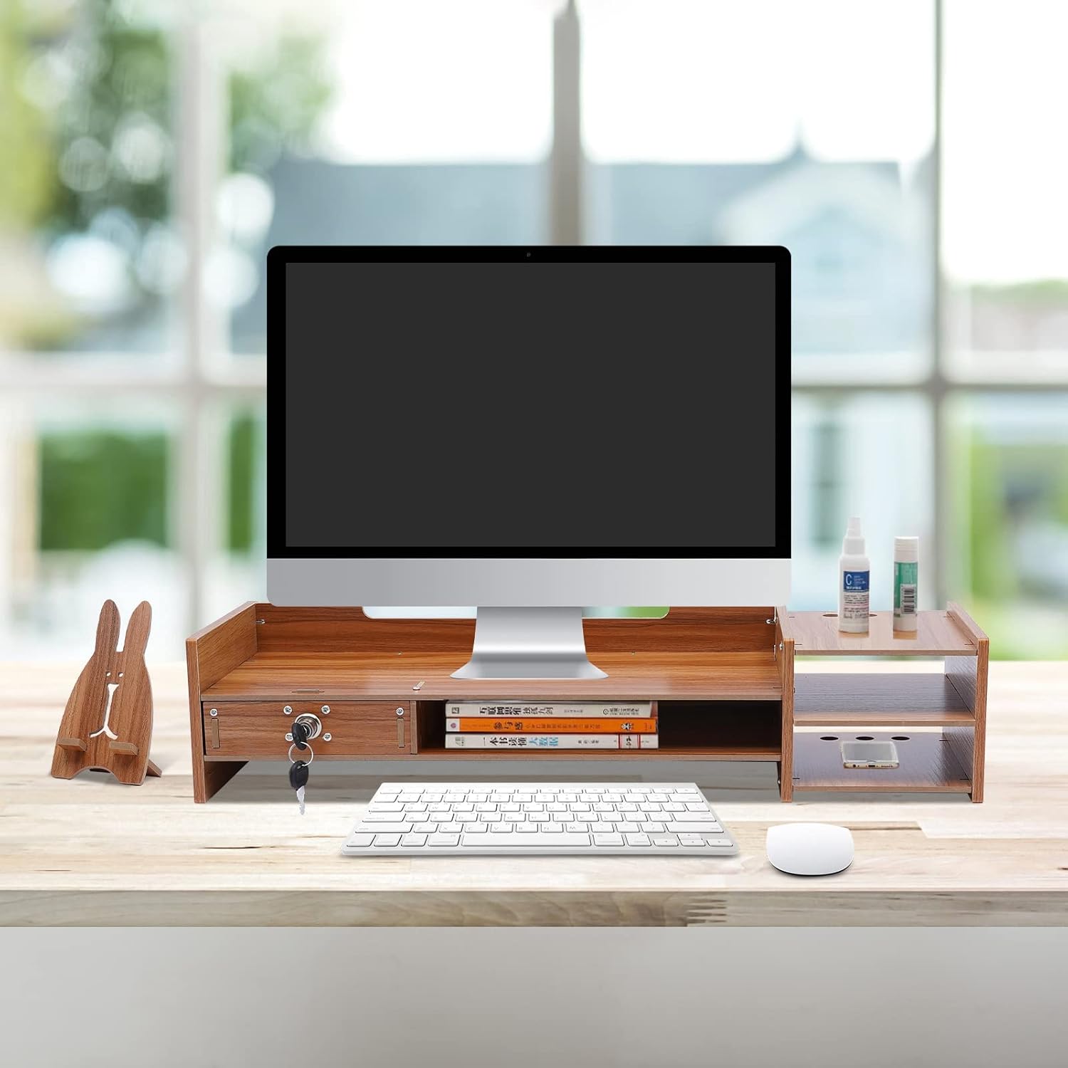 Wood Monitor Stand with Storage Drawers for Laptop and Desk K64827