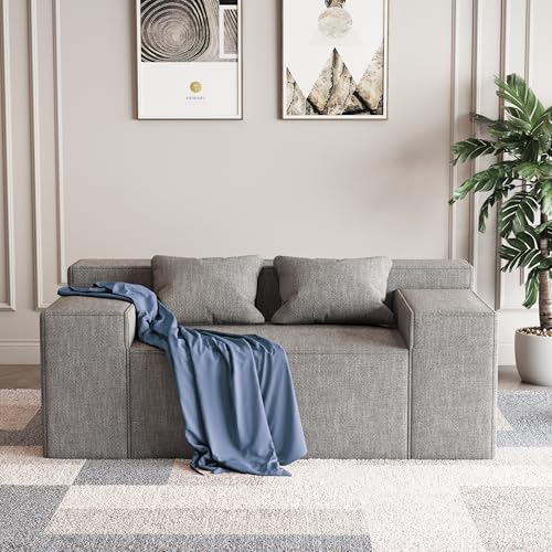 Small Sofa Loveseat with 2 Pillows, Cat-Scratch Resistant Linen, Grey K916760