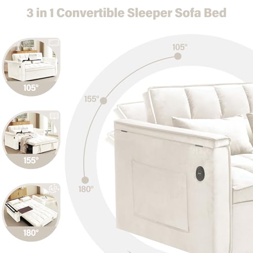 Convertible Sofa Bed, 3 in 1 Velvet Sleeper with Adjustable Backrest, Gray K13376
