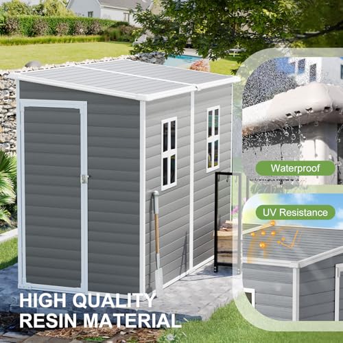 Resin Storage Shed, Waterproof Outdoor Tool Shed with Floor, Double Lockable Doors I89690