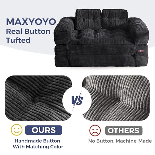 Folding Sofa Bed, L-Shaped Convertible Sleeper Couch with Armrest and Pillow, Dark Grey M375676