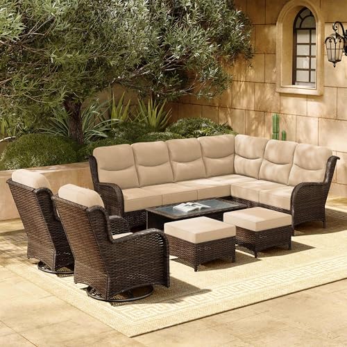 Outdoor Wicker Conversation Set with Cushions, 7 Pieces P4930