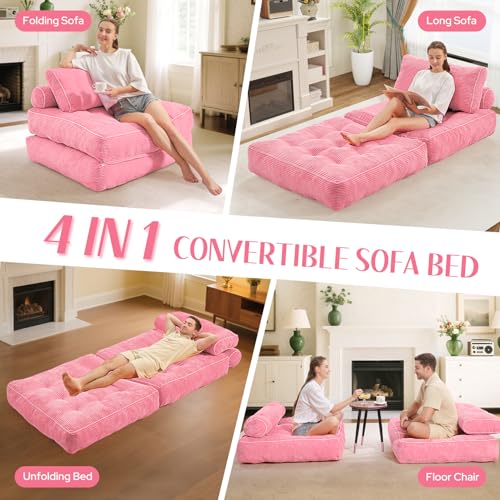 Folding Sofa Bed with Dual Pillow and Handle, Convertible Sleeper Chair, Black M821
