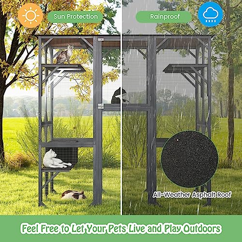 Outdoor Cat Enclosure with Wooden House and Wheels U3259
