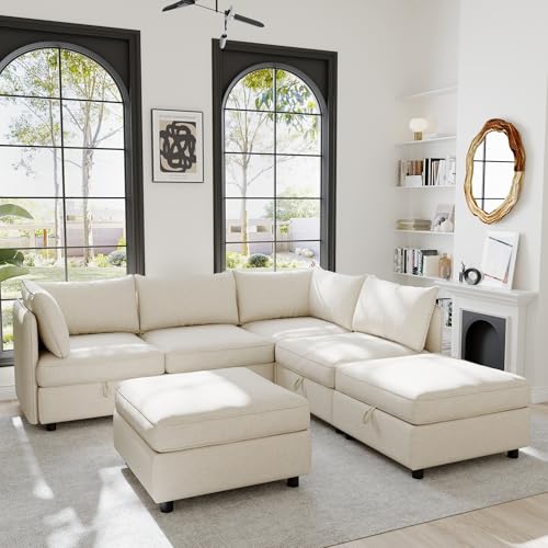 Modular Storage Sectional Sofa with Movable Ottomans, U-Shaped Chenille U839651