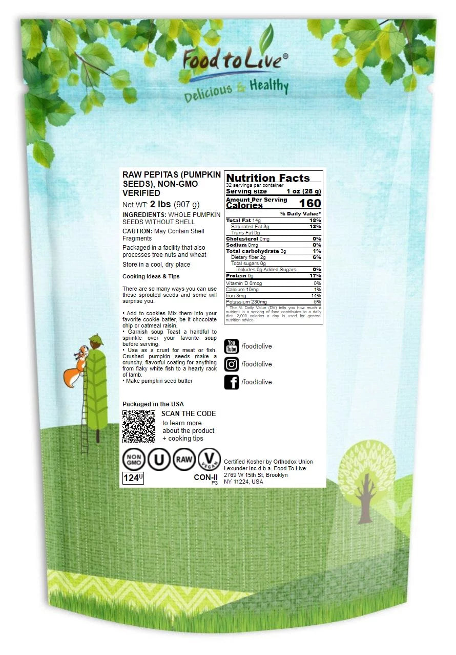 Raw Pepitas Pumpkin Seeds, Non-GMO, 2 Pounds E241590