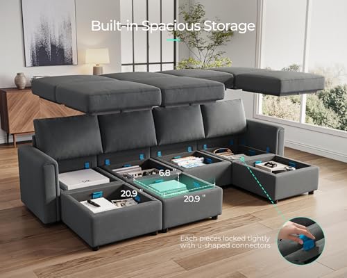 Modular Sectional Sofa with Storage, U Shaped Couch, Blue Y4358