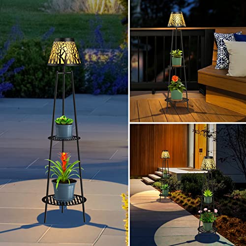 Solar Lights Outdoor with Plant Stands, Metal Tripod Patio Lamp B77585