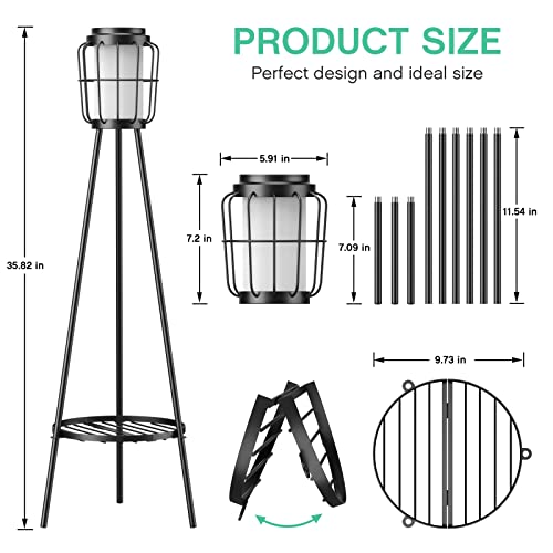 Solar Lights Outdoor with Plant Stands, Metal Tripod Patio Lamp B77585